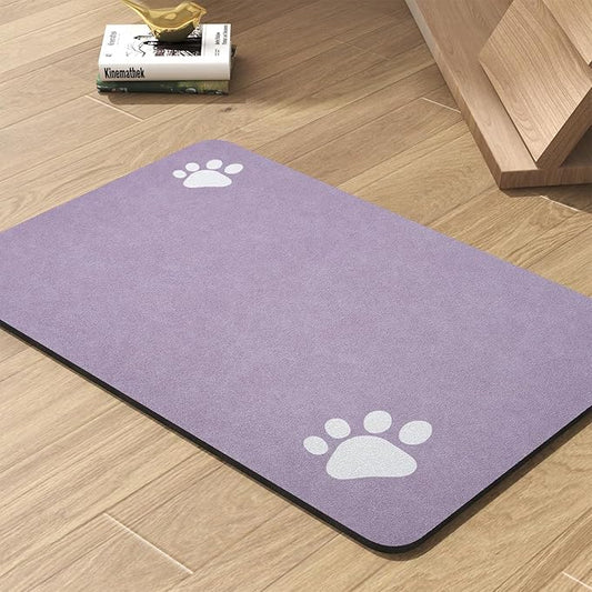 Pet Feeding Mat-Absorbent Dog Mat for Food and Water Bowl-No Stains Quick Dry Water Dispenser Mat-Dog Accessories Pet Supplies-Bowl for Messy Drinkers（Purple,17"x34"