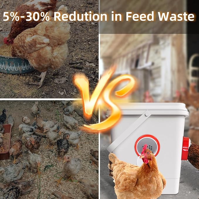 XKV Chicken Feeders Upgrade,AdjustableAutomatic Poultry Feeder with Covers,No Waste Design,Gravity Feed Kit for Buckets Barrels Bins Troughs,with 4 Chicken Feeders Ports and 1 Hole Saw