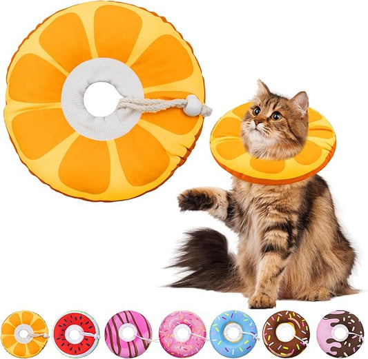 Cat Cone Collar Soft, Adjustable Cat Recovery Collars for Small Medium Large Cats, Cute Donut E Collar After Surgery, Anti-Lick Wound Healing Elizabethan Collar for Kittens(Orange, Large)