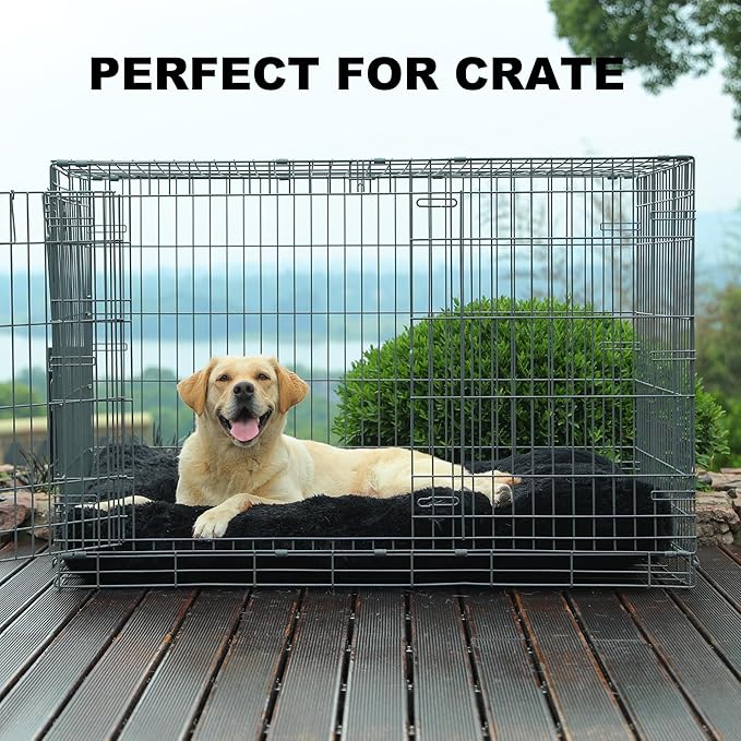 Bedfolks Waterproof Crate Bed, Plush Dog Kennel Pad with Removable Cover, Faux Fur, Fluffy Washable, 47"x29", Black
