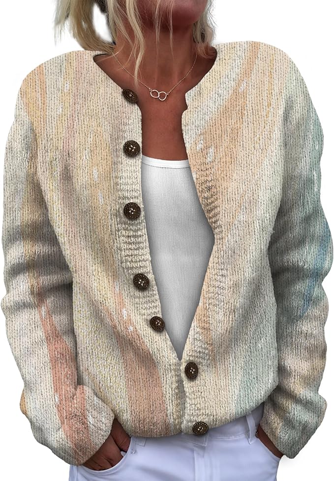 Women Sweaters Cardigan Fashion Long Sleeve Crewneck Sweaters Button Chunky Outerwear Fall Winter Casual Wear