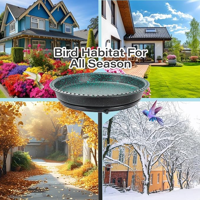Heated Bird Bath for Outdoors,75W Bird Bath Water Heater Bird Bath Deicer,Heated Bird Baths Thermostat Control Weather Resistance Available with Stable Metal Pole for All Seasons-Green