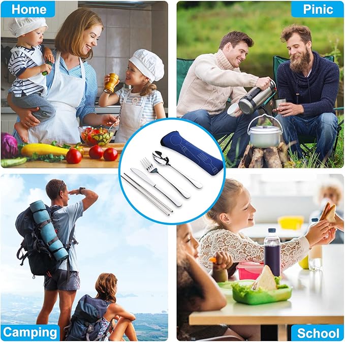 Portable Silverware Set with Case, Lengnoyp Travel Camping Utensils Set, Premium Stainless Steel Travel Cutlery Set