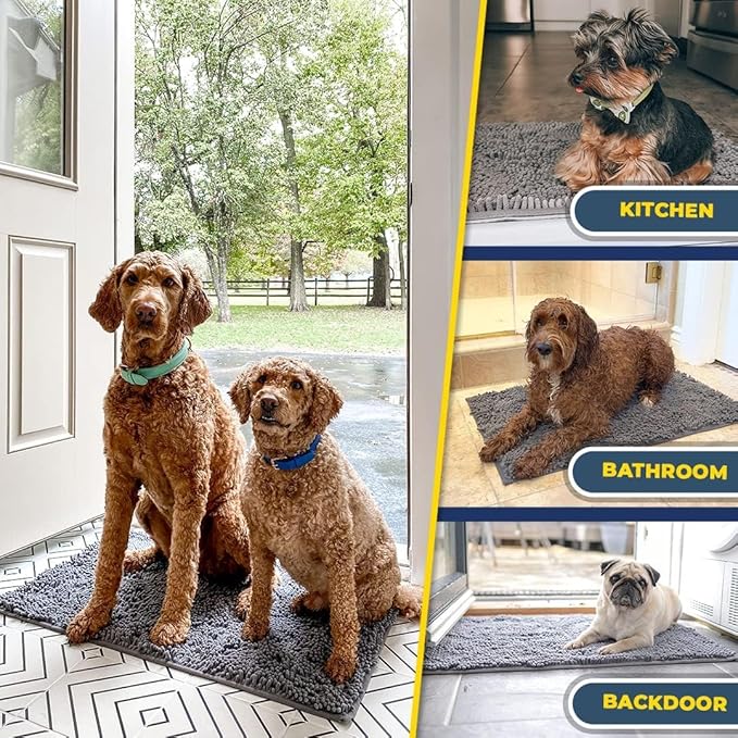Muddy Mat® Shown on TV – Super Absorbent Door Mat Indoor, Microfiber Quick Dry Chenille Entryway Rug, Non-Slip Front Door Mat, Indoor Mats for Entryway, Machine Washable Pet Rug, Grey 36"x60"