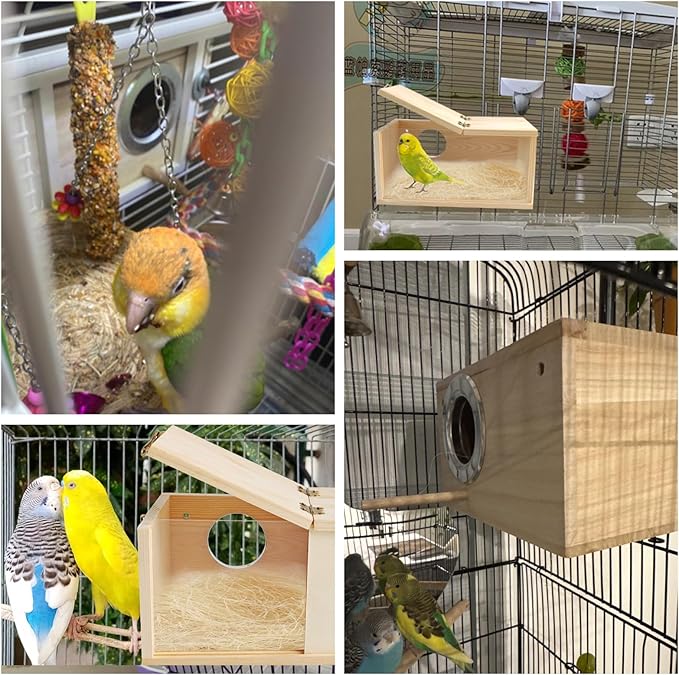 PINVNBY Nesting Box for Birds,Wooden Parakeet Nest Box with Detachable Board Transparent Visual Cockatiel House for Budgie Lovebird Conure Parrot (XL)