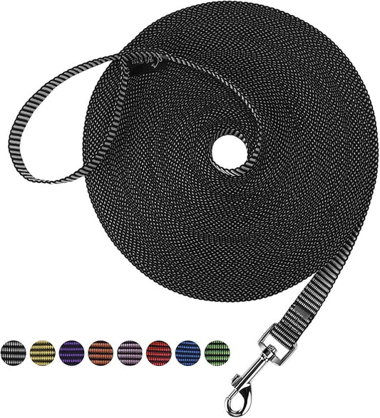 Hi Kiss Dog/Puppy Obedience Recall Training Agility Lead - 15ft 20ft 30ft 50ft 100ft Training Leash - Great for Training, Play, Camping, or Backyard(30ft,Black_White)