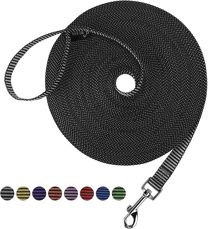 Hi Kiss Dog/Puppy Obedience Recall Training Agility Lead - 15ft 20ft 30ft 50ft 100ft Training Leash - Great for Training, Play, Camping, or Backyard(20ft,Black_White)