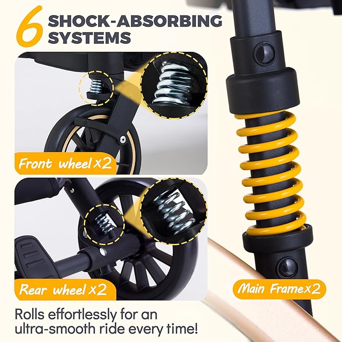 Pet Stroller for Small Medium Dogs, Lightweight Small Dog Stroller for Dogs Cats with 6 Shock Absorption System, Detachable Carrier Suitable for Car Seat & Hand Carry, Safe Outings, Gray