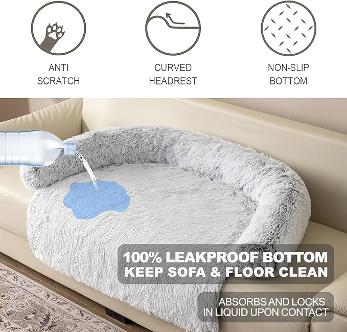 Tinaco Calming Dogs/Cats Bed Mats, Dog Pad Washable Removable Couch Cover, Plush Long Fur Mat for Pets, Waterproof Lining, Perfect for Small, Medium and Large Dogs and Cats (Gradient Gray, M)