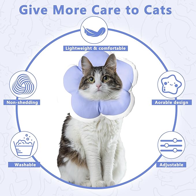 Cat Cone Collar Soft, Waterproof Cats Cones to Stop Licking After Surgery, Adjustable Soft Elizabeth Cats Collars for Wound Healing, Flower Shape Cat Recovery Collar (Purple, X-Small)