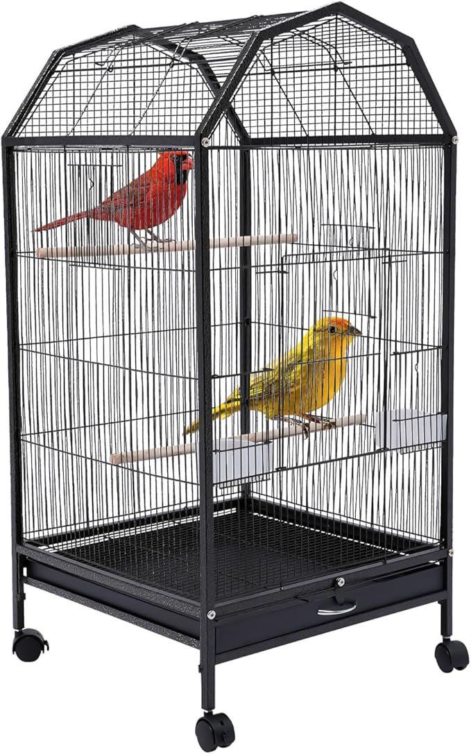 Large Bird Cage, Movable Pet Bird Flight Cages with 5 Doors, Panorama Bird Aviary Indoor with Stand 17.9x17.9x39.9, Fit for a Canary, Finch, Cockatiels, Conures, Parrot, Lovebirds