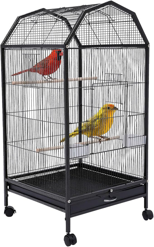 Large Bird Cage, Movable Pet Bird Flight Cages with 5 Doors, Panorama Bird Aviary Indoor with Stand 17.9x17.9x39.9, Fit for a Canary, Finch, Cockatiels, Conures, Parrot, Lovebirds
