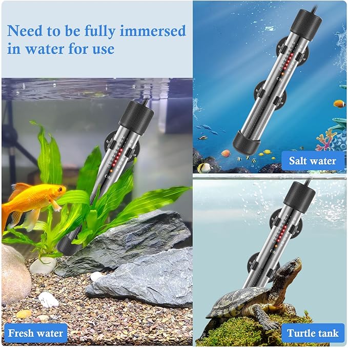 HITOP Thickened Glass Aquarium Heater: 50W 100W 300W Upgraded Fish Tank Heater with Controller, Fish Tank Thermostat Heater for Seawater/Fresh Water 5-65Gal