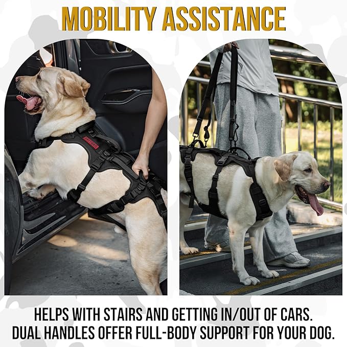 OneTigris Multi-Function Dog Lift Harness, All-Gender Dogs Friendly Design, Full Body Dog Sling Carrier with Three Handles Front/Rear Leg Assist for Arthritis, Help Em Up Harness for Dogs