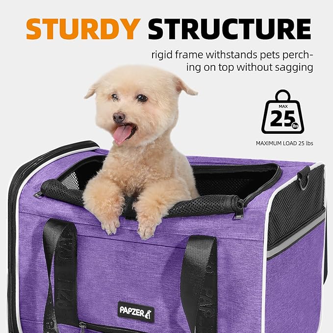 Top Open Medium Cat Carrier Roll Up Flap, Delta Approved TSA Pet Travel Crate Suitcase Luggage Sleeve, Soft-Sided Dog Kennel Bag 18"x11"x11" United, American Airline Under Plane Seat Purple