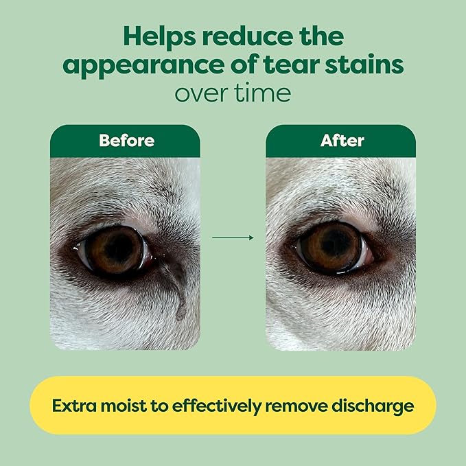 Earth Rated Vet-Developed Pet Eye Wipes, Hypoallergenic Cleaner for Dogs & Cats Eyes to Remove Dirt & Discharge, Fragrance Free, 70 Count