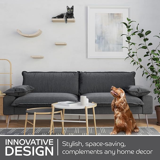 Wall Mounted Cat Steps Short Shelves (2) by Pryde Pets - Stairs for Walkways, 100% Sustainable PET Felt Feline Enrichment Climber Furniture for Indoor Cats, Modern Climbing Gym Design (Oatmeal)