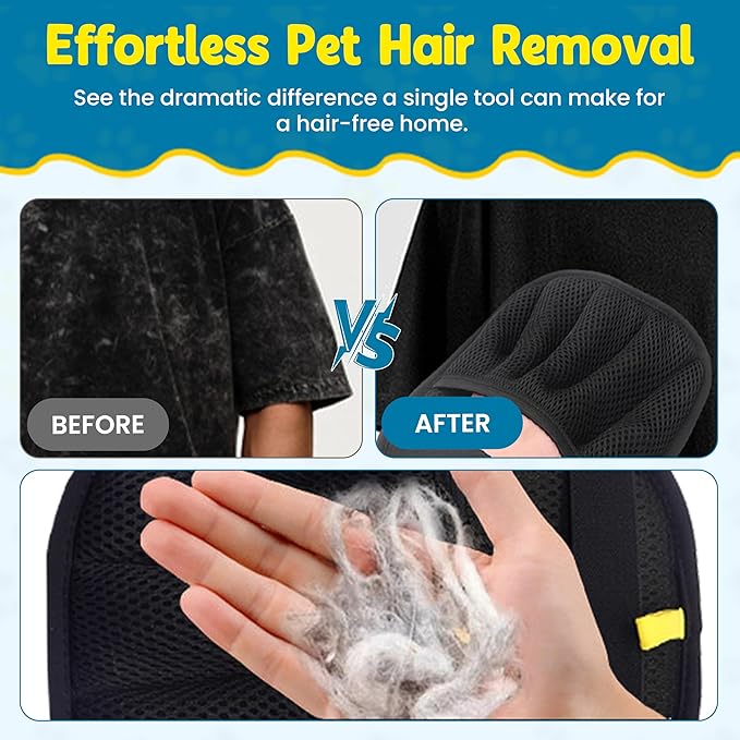 Pet Hair Removal Glove,Pet electrostatic Hair Removal Gloves, Washable Reusable Dogs Cats Hair Grooming Tools Gloves for Furniture Bed Sheets Couch Clothes Car Seat【2025 Upgraded】