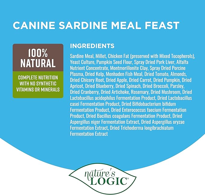 Nature's Logic Dry Dog Food - 100% Natural - No Synthetics - For All Ages, Sizes, Breeds - Free From Common Allergens, High Protein - Sardine Meal Feast, 4.4lbs
