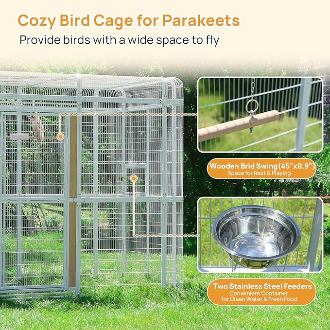 Large Bird Cage for Parakeets Outdoor Bird Aviary Parrot Cage with Perch, Walk-in Heavy Duty Birdcage for Macaws Canaries Parrots Budgie Lovebirds, White