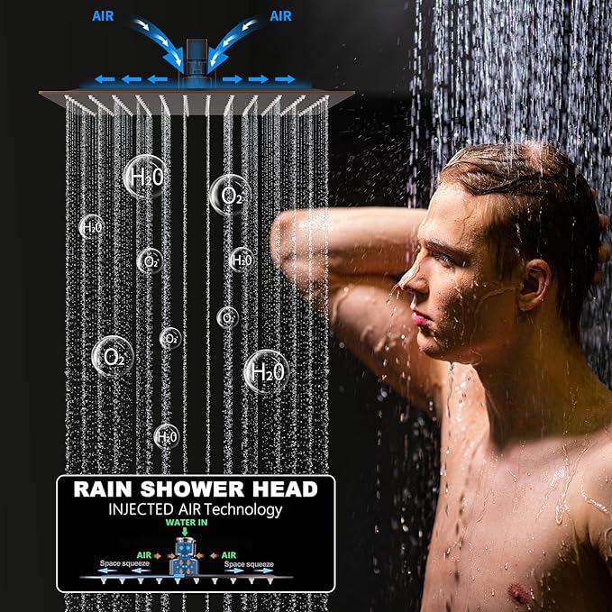 Oil Rubbed Bronze Shower System Set Temperature Display Push Button Shower Faucet with 12 inch and 8 inch Wall Mount Full Body Shower Head and Handheld Shower