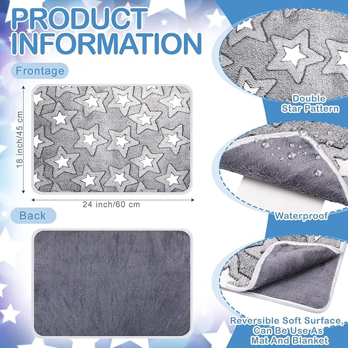 2 Pcs Large Self Warming Cat Pad Self Heating Cat Mat Bed Dog Crate Pet Blankets Thermal Heated Bed Mat for Outdoor Indoor Newborn Kittens Puppies Dog(Double Star,24 x 18)