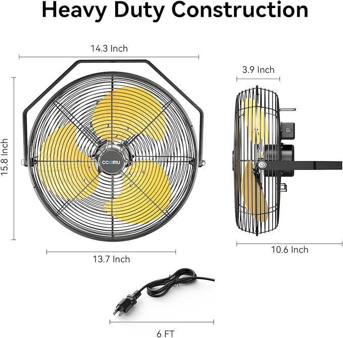 2800 CFM 12" Industrial Wall Mount Fan, High Velocity 3-Speed Professional Metal Wall Mounted Fan with Sealed Motor, Heavy Duty Fan Indoor for Covered Patio, Greenhouse, Gazebo, and Garage, UL Listed