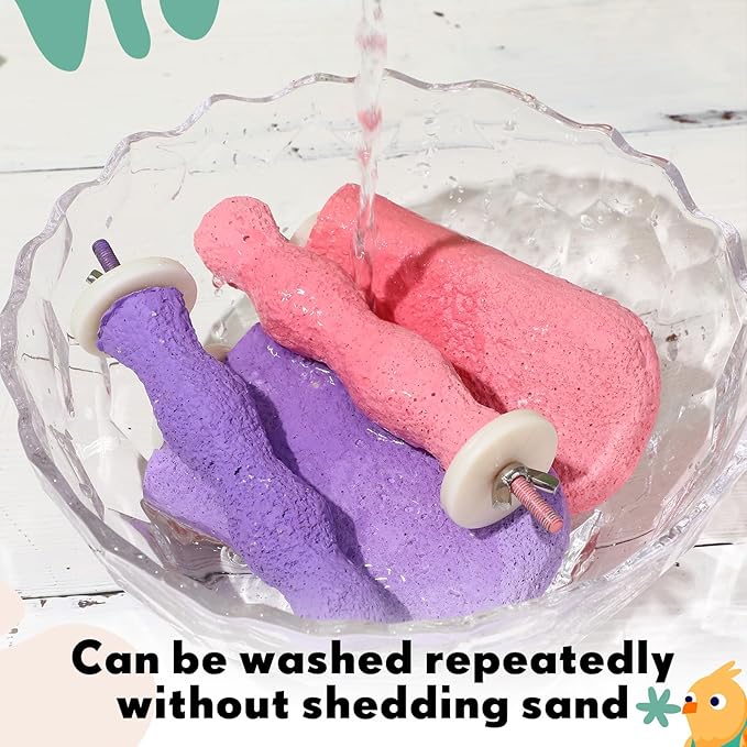 Soulchen 4 Pcs Bird Beak Grinding Calcium Stone Perches Parrot Teeth Mouth Molar Cage Accessories Platform Paw Grinding Sticks Jumping Stand for Macaws Parakeets Finches Cockatiel (Purple,Pink)