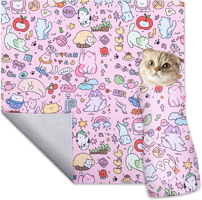 27.6 In Cat Grooming Wrap Self-Adhesive, Cat Wrap for Cutting Nails, Pink Anti-Escape Cat Restraint for Nail Clipping Cat Swaddle Wrap Cat Wrapping Cloth for Pet Cleaning and Beauty (Within 15lbs)