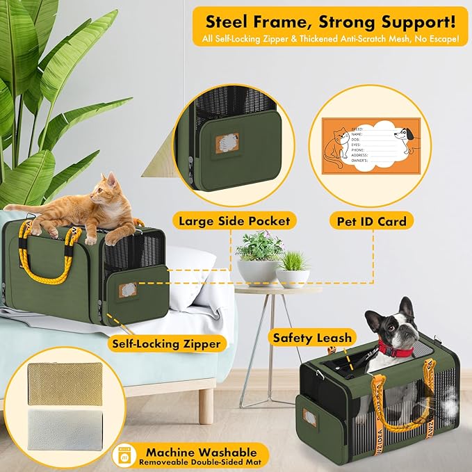 PAWZIDEA Expandable Pet Carrier Airline Approved, 18"×11"×11" Small Dog Carriers, Collapsible Top-Load Cat Carrier for 2 Cats Under Seat, Soft-Sided Puppy & Animal Travel Bag, ID Card, Up to 15lbs