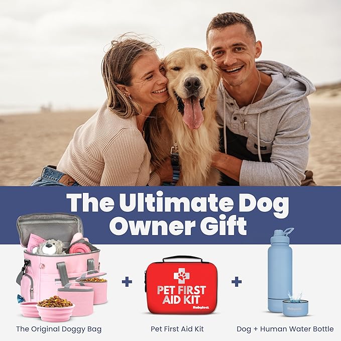 The Original Doggy Bag™- Dog Travel Bag for Supplies - Ultimate Gift for Dog Moms & Dads, Doggy Lovers & Pet Owners for Christmas- Includes 2 BPA-Free Travel Bowls and 2 Food Containers: Lt. Pink