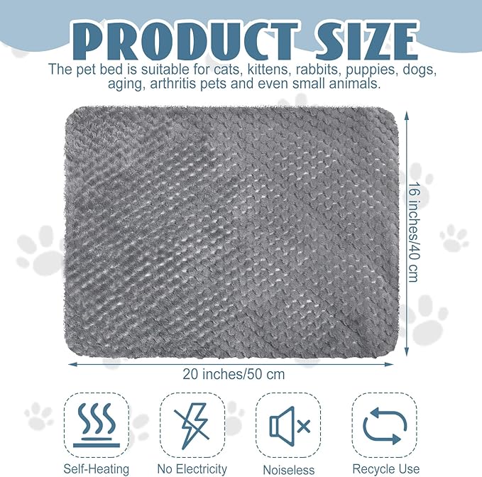 4 Pcs Self Heating Cat Pad Self Warming Cat Bed Dog Heating Pad Washable Thermal Pet Mat for Indoor Outdoor Pet 16 x 20 Inch Removable Non Slip(Gray)
