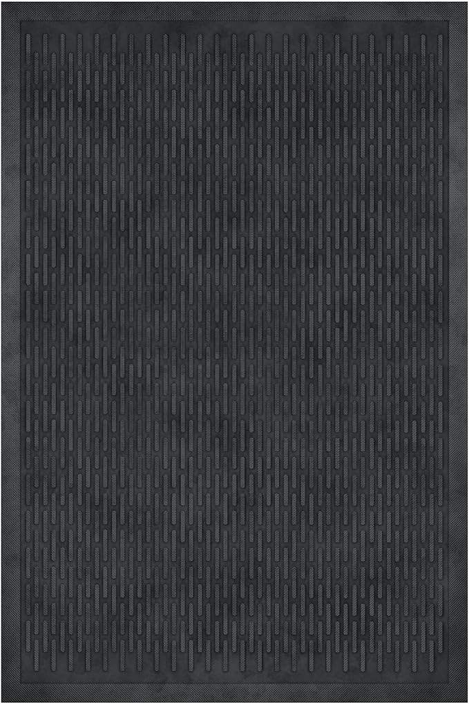 Indoor/Outdoor Hose-Wash Ribbed Design Non-Slip Rubber 2x3 Modern Entryway Mat for Entryway, Patio, Backyard, Garage, 24" x 36", Black Ribbed
