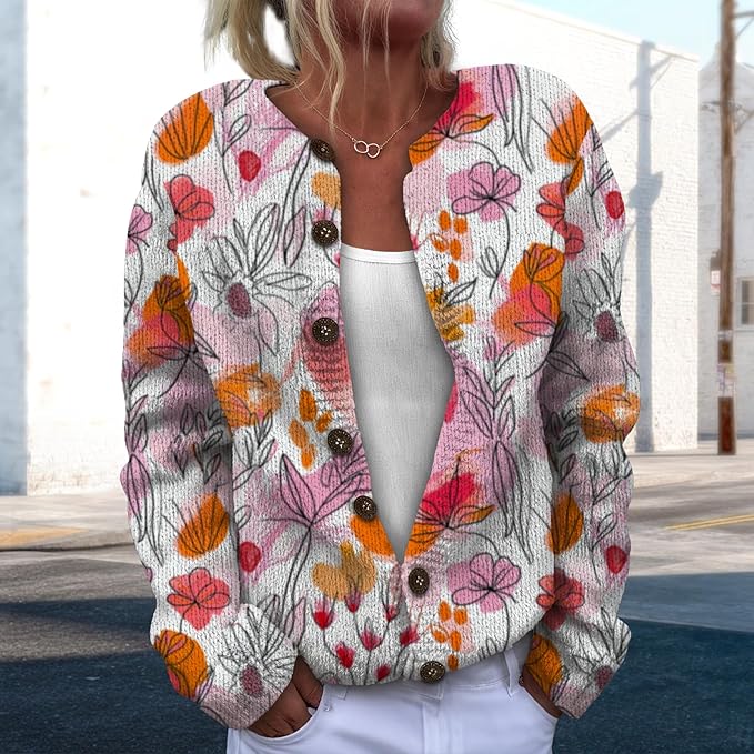 Women Sweaters Cardigan Fashion Long Sleeve Crewneck Sweaters Button Chunky Outerwear Fall Winter Casual Wear