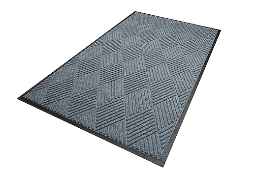 WaterHog Diamond | Commercial-Grade Entrance Mat with Rubber Border – Indoor/Outdoor, Quick Drying, Stain Resistant Door Mat (Bluestone, 3' x 8')