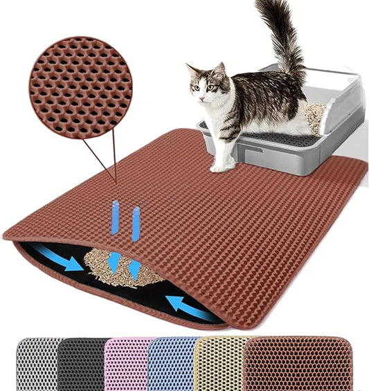 Small Cat Litter Mat, 20x14’’ Double Layer Honeycomb Cat Litter Box Mat, Non Slip Waterproof Urine Proof Litter Trapping Mat for Floor, Kitty Litter Pad, Indoor Pet Supplies, Brown