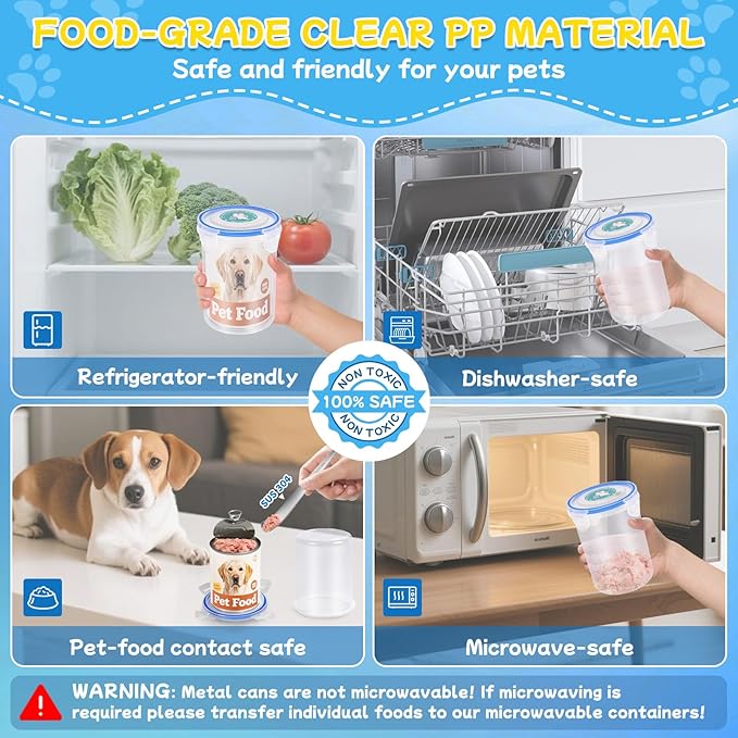 REFLYING Canned Cat Food Storage Lids,Reusable Airtight Can Cover Pet Food Sealer, Keeps Dog Food Storage Container Food Fresh, Cat Food Container Eliminates Odor, Easy To Use With SUS 304 Spoon