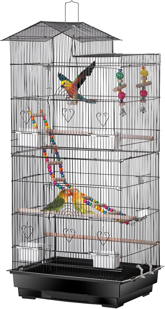 ZENY 39-inch Roof Top Large Flight Parrot Bird Cage for Small Quaker Cockatiel Canary Sun Parakeet Green Cheek Finch Budgie Lovebirds Wrought Iron Pet Bird Cage w/Toys