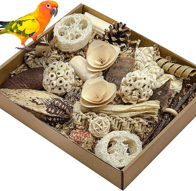 Natural Bird Toy Foraging Parrot Shredding Toys Box Conure Chewing Toys for Cockatiel Lovebird Parakeet Budgie Small-Medium Birds (Nature Color)