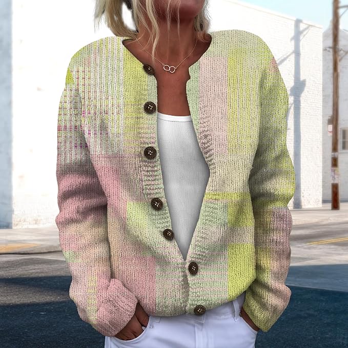 Women Sweaters Cardigan Fashion Long Sleeve Crewneck Sweaters Button Chunky Outerwear Fall Winter Casual Wear