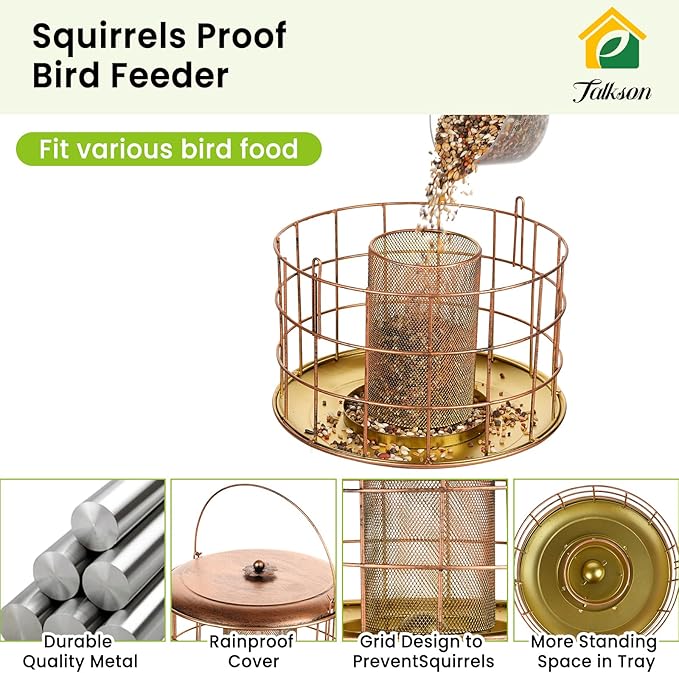 Metal Caged Bird Feeder, Squirrel Proof Bird Feeders for Outdoors Hanging, Wild Bird Feeder for for Small Birds, Squirrel Chew & Weather Resistant, Backyard Gift, Easy to Refill & Clean, 2Lbs