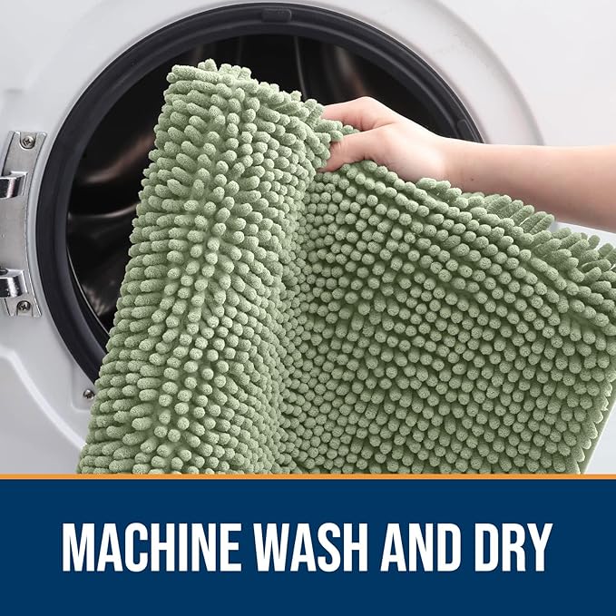 OLANLY Dog Door Mat Set 4-Piece 36x24, Absorbs Moisture and Dirt, Absorbent Non-Slip Washable Doormat, Quick Dry Chenille Mud Mat for Dogs, Entry Indoor Entryway Carpet for Inside Floor, Sage Green