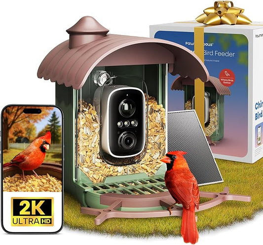 Bird Feeder with Camera – AI Identifies 10,000+ Birds, Real-Time Alerts & Two-Way Audio – Solar & Wired Powered, IP65 Waterproof for Backyard, Garden, Patio – Ideal for Bird Lovers