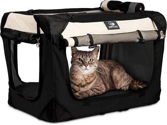Soft-Sided Cat & Dog Pet Carrier, Large 24"x16"x16", Fits Large Cat, 2 Cats, or Medium Dog Comfortably, Great for Travel & Vet Visits, Privacy Windows, Removable Bed, Locking Zippers, Folds Flat