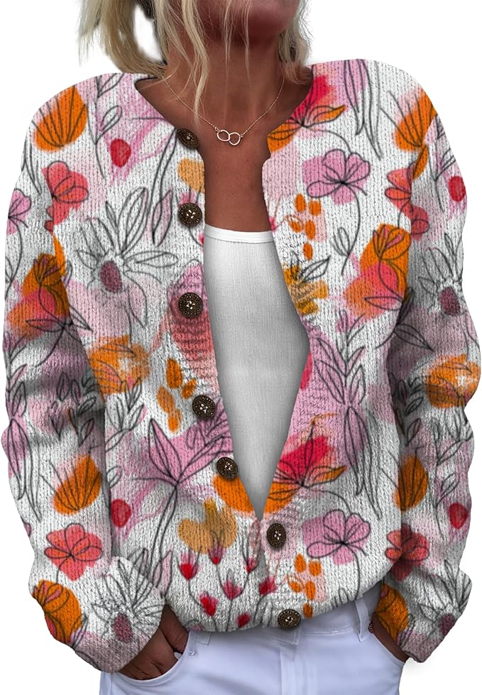 Women Sweaters Cardigan Fashion Long Sleeve Crewneck Sweaters Button Chunky Outerwear Fall Winter Casual Wear