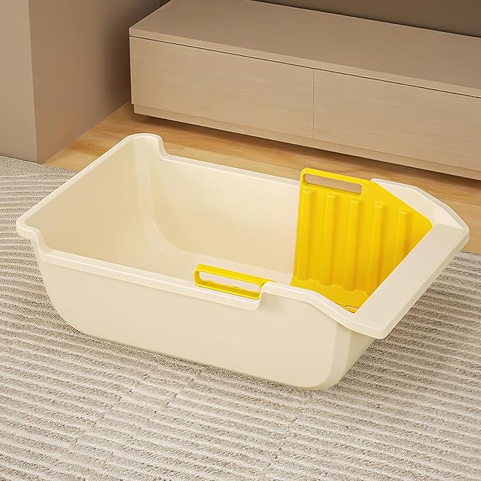 SpaceTime Extra Large Cat Litter Box with High Sides,Jumbo Open Top Kitty Litter Pan for Indoor Cats,XL Cat Boxes with Integrated Sifting Litter Scoop,Ideal for Kittens & Big Cats,Easy to Clean(White)