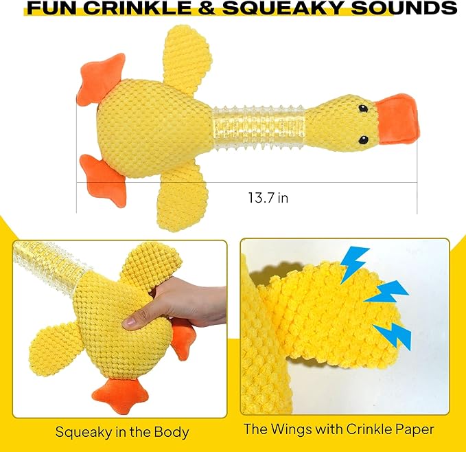 Fida Dog Chew Toys for Aggressive Chewers Rubber Neck, Squeaky Dog Toys for Large Dogs, Indestructible Dog Toy Durable Puppy Teething Toys Plush Duck Dog Toy to Keep Them Busy