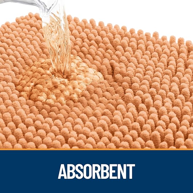 OLANLY Dog Door Mat for Muddy Paws 59x32, Absorbs Moisture and Dirt, Absorbent Non-Slip Washable Doormat, Quick Dry Chenille Mud Mat for Dogs, Entry Indoor Entryway Carpet for Inside Floor, Orange