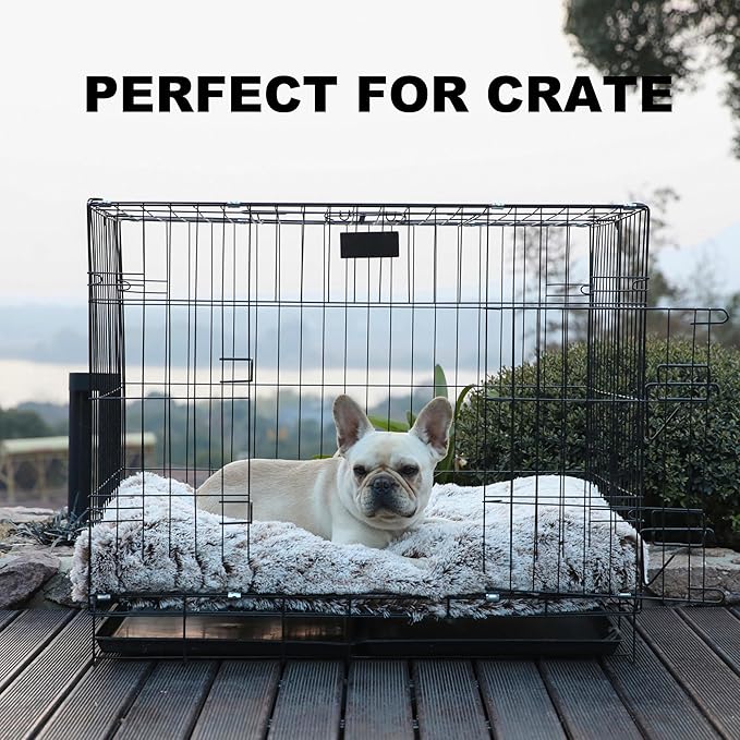 Bedfolks Waterproof Dog Crate Bed,Plush Dog Bed with Removable Washable Cover,Faux Fur Dog Crate Pad for Medium Dogs,Fluffy Dog Kennel Bed 29"x21",Brown