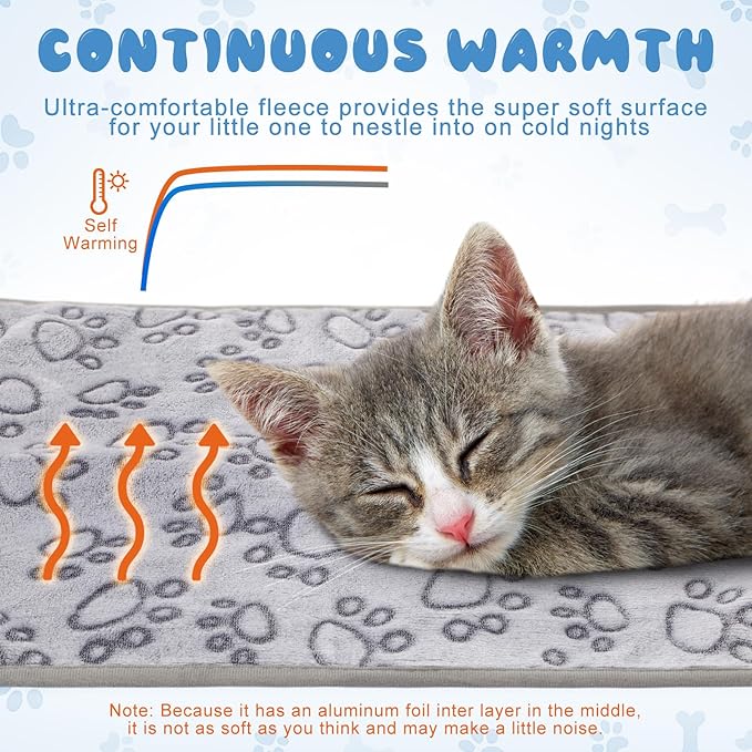 2 Pcs Large Self Warming Cat Pad Self Heating Cat Mat Bed Dog Crate Pet Blankets Thermal Heated Bed Mat for Outdoor Indoor Newborn Kittens Puppies Dog(Paw Print,24 x 18)
